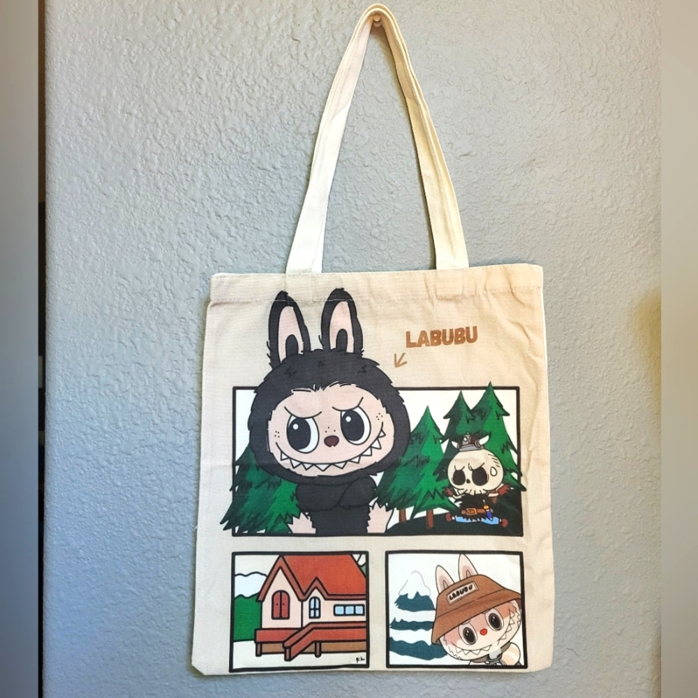 LABUBU THE MONSTERS Large Canvas Tote Bag NEW